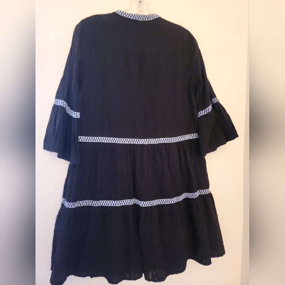 Tommy Bahama Black Embroidered Tassel V-neck Dress Womens Size XS Tunic Cotton - Picture 12 of 16